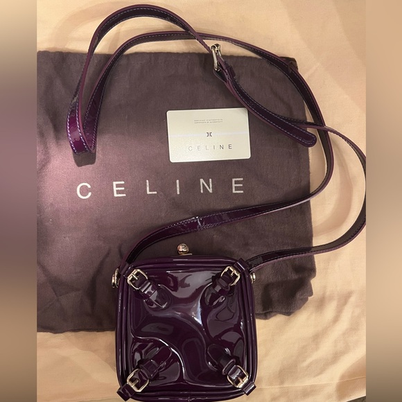 Celine Purple Lapis Roller Buckle Mini Patent Leather Crossbody Square Bag Purse - Picture 10 of 13